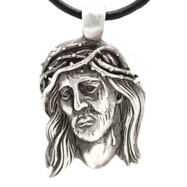 Trilogy Jewelry Pewter Jesus with Crown of Thorns Pendant on Leather Necklace