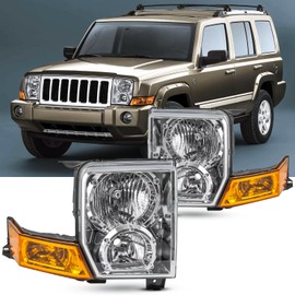 Headlights Assembly Compatible With 2006 2007 2008 2009 2010 Jeep Commander Halogen Headlamp Driver & Passenger Side