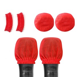 50 Pcs Microphone Cover, Disposable Non-woven Fabric, Antibacterial, Dustproof, Noise Prevention, For Lectures, Karaoke (Red)