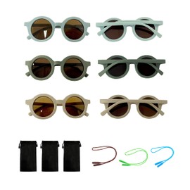 3 Round Glasses, Children's Sunglasses, Retro Glasses, Round Kids Sunglasses, Retro Sunglasses, Suitable for Teenagers and Children Aged 1 to 8 Years, Brown, Green, Blue, 100 mm, Brown, green, blue