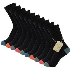 The Essentials Wardrobe 10PK Mens Bamboo Blend Socks - UK 6-8.5/EU 39-42.5 - Black - Contast H&T
