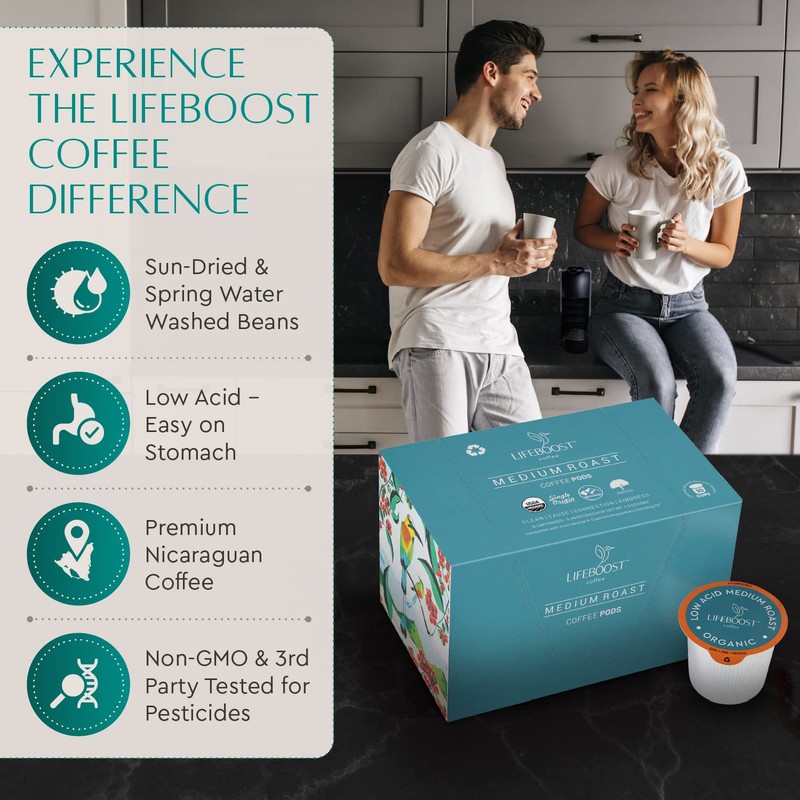 Lifeboost Medium Roast Low Acid Coffee K Cups - Single