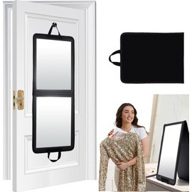 LPHUMEX 32x13 in Mirror Full Length Back Door Hanging or Wall Mounted, Black Foldable Shatterproof Full Body Door Mirror for Bedroom, RV & Dressing Room