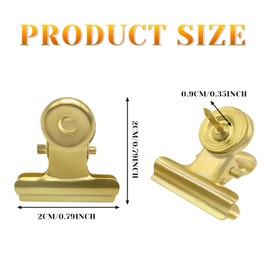 BLMHTWO 30 Pieces Thumb Tacks Clips Gold Heavy Duty Push Pins Clips Metal Cubicle Clips Cork Board Pins No Holes for Paper, Creative Paper Clips With Tack for Cork Board and Photo Wall