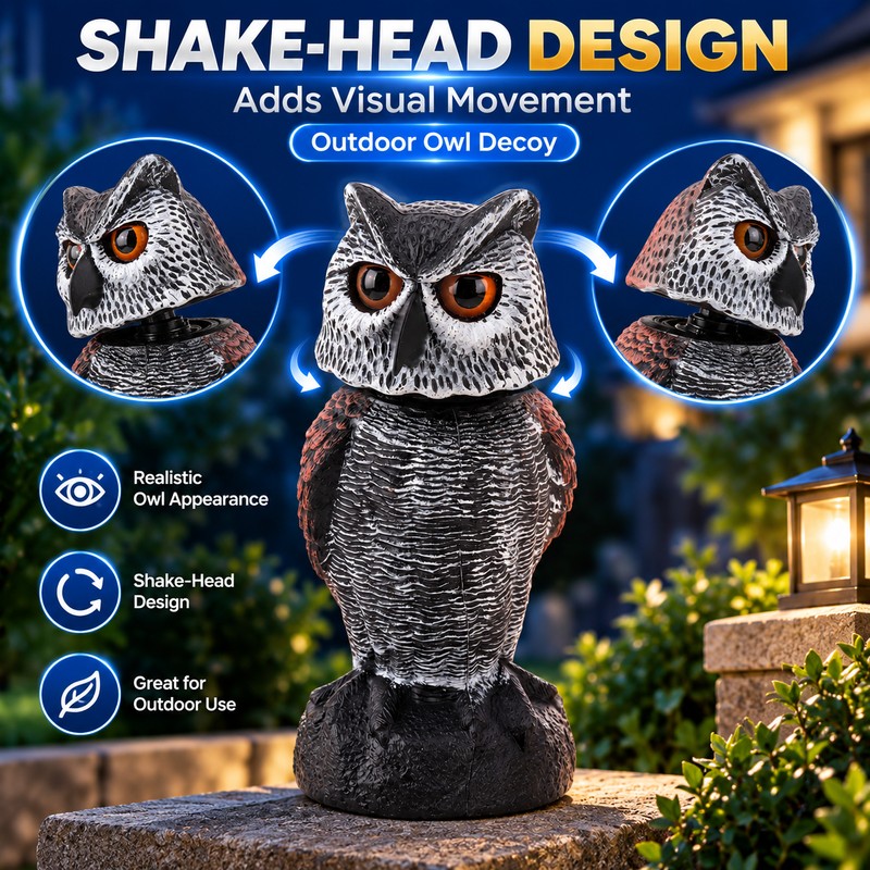 Owl Decoy for Outdoor Bird Deterrence – Shake-Head Plastic Owl