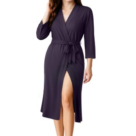 NY Threads Women's Robe Long Knit Bathrobe 3/4 Sleeves Soft Kimono Lightweight Loungewear, X-Large, Royal Purple