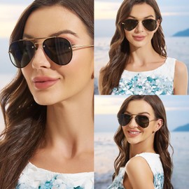 VIVIENFANG Trendy Gold Aviator Sunglasses Womens Mens, Fashion 2025 Gradient Ombre Smoke Lenses UV Protection Shades VF2224C