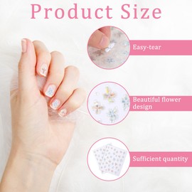 JIYIN 5D Embossed Flower Nail Stickers, 2 Sheets Soft Glue Jelly Flower Nail Art Stickers Shiny Aurora Shell Floral Nails Design Sticker, Self-Adhesive Summer DIY Flowers Manicure Decals for Women