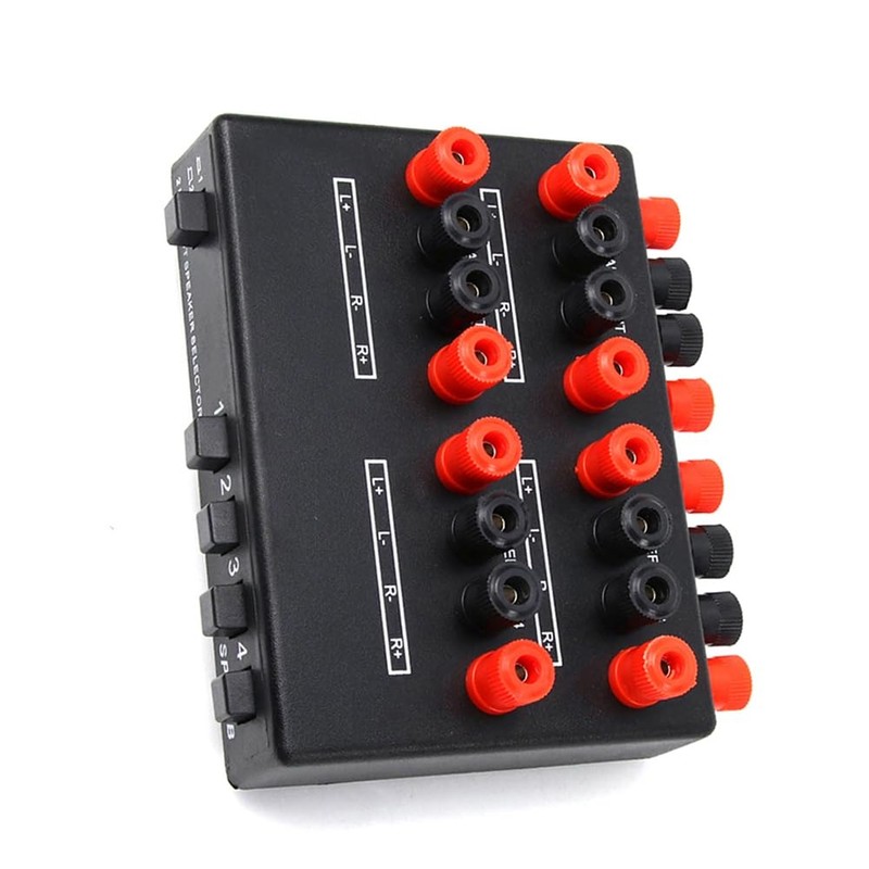 Mini 2-IN-4-OUT Stereo Audio Selector Amplifier Switcher Box Speaker Splitter