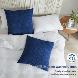 PHF 100% Cotton Waffle Weave Euro Sham Covers, 2 Pack 26" x 26" Pillow Covers for Elegant Home Decorative, No Insert, Decorative Euro Throw Pillow Covers for Bed Couch Sofa, Navy Blue