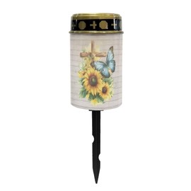Noprintge Butterfly Print Solar Lights for Cemetery Outdoor Solar Light Waterproof Led Flameless Candle Cross Sunflower Cemetery Solar Lights Grave Decoration Memorial Solar Light
