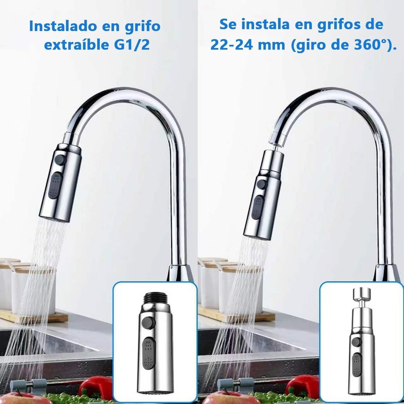 Aireador de Grifo, 3 Modos con 5 Adaptadores, Filtro de