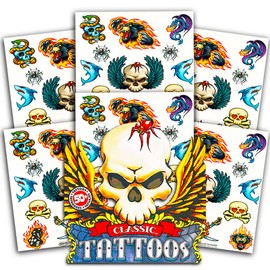 American Traditional Temporary Tattoos Set Kids Adults - 50 Bold Classic Tattoos (Party Supplies)