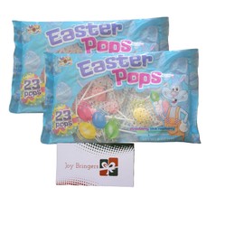 Easter Pop Lollipops Suckers | Individually Wrapped 23 Count / 2 Packs | Strawberry, Blue Rasberry, Watermelon & Lemon Flavors | Use for Easter Baskets, Easter Egg Hunts, Classroom Parties | Easter Card Included