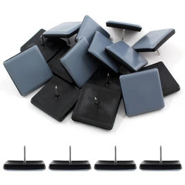 Suiwotin 16pcs 1-1/2" (38mm) Nail on Furniture Sliders, Square Teflon Chair Feet Glides, Furniture Feet Glides Chair Leg Floor Protectors, Moving Sliders for Carpet, Cupboard (Grey, Black)