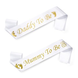 Pack of 2 Baby Shower Sash Mummy to Be Sash Daddy to Be Belt Expectant Parents Shoulder Strap Silk Baby Shower Belt Party Decoration for Mum Dad Baby Shower Gift (79 x 9.5 cm)