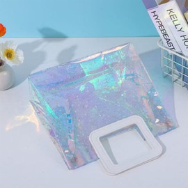 Holographic Star Clear PVC Vinyl 20cm*120cm Glitter Star Transparent Vinyl Fabric for DIY Crafts Bags Bows, Transparent