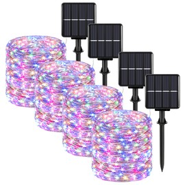 Extra-Long 288FT 800LED Solar Fairy String Lights, 4-Pack 72FT 200 LED Outdoor Twinkle Lights Waterproof, 8 Lighting Modes, Multicolor Silver Wire Lights for Deck Backyard Tree Garden Fence Pool Party