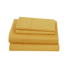 Brooklyn Loom Solid Cotton Percale Mustard King Sheet Set, Yellow