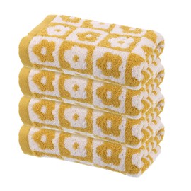 sourcing map 4 Pcs Bathroom Hand Towels Yellow Soft Absorbent Face Towels Cotton Wash Cloths 13 x 29 Inch Kitchen Hand Towels for Bathroom Gym Drying Hand Face Hair (Checkered)