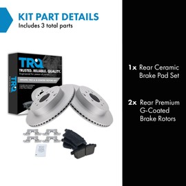 TRQ Rear Brake Pad and Rotor Set Ceramic G Coated Vented Rotors Compatible with 2007-2015 Mazda CX-9