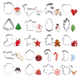 Christmas Cookie Cutters Set, 20 Pieces, Mini Christmas Cookie Cutters, Stainless Steel, Gingerbread Man, Tree, Snowflake, Candy Cane, Santa, Snowman, Reindeer and More