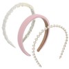CABODYALS 3PCS 3 Styles Pink Pearl Hair Band Non Slip