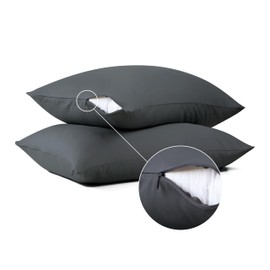 100% Cotton Classic Pillow Protectors with Invisible Zipper (Standard, 20"x26", 2-Pack), 600 Thread Count Soft Pillow Cases, Dark Grey Color