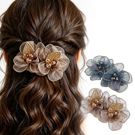 Pokmill Hair Clips, Set of 2, Barrette, Hair Accessories, Headdress, Flower, Mesh, Hair Clip, Wedding, Hair Ornament, Graduation Ceremony, Elegant, Kimono Hair Ornament, For Women, Birthday, Mother's