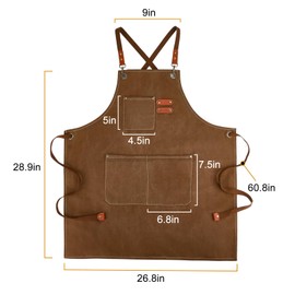 APRONPANDA Canvas Work Aprons for Men with Pockets,Adjustable Strap and Large Pockets Apron,Kitchen Cooking Baking Chef Apron (Brown)