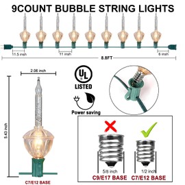 Christmas Bubble Lights Gold Glitter String Lights with 10 Bulbs (1 Spare Bulbs),9FT Bubble Lights with C7/E12 Base, Traditional Christmas Lighting for Christmas Tree Xmas Party Holiday Decor