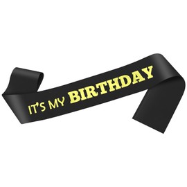 Birthday Sash Birthday Black and Gold Glitter Sash for Women Men Girls Decorations Party Favors Supplies for Sweet 16 18th 21st 30th 40th 50th 60th or Any Happy Bday Party Decorations