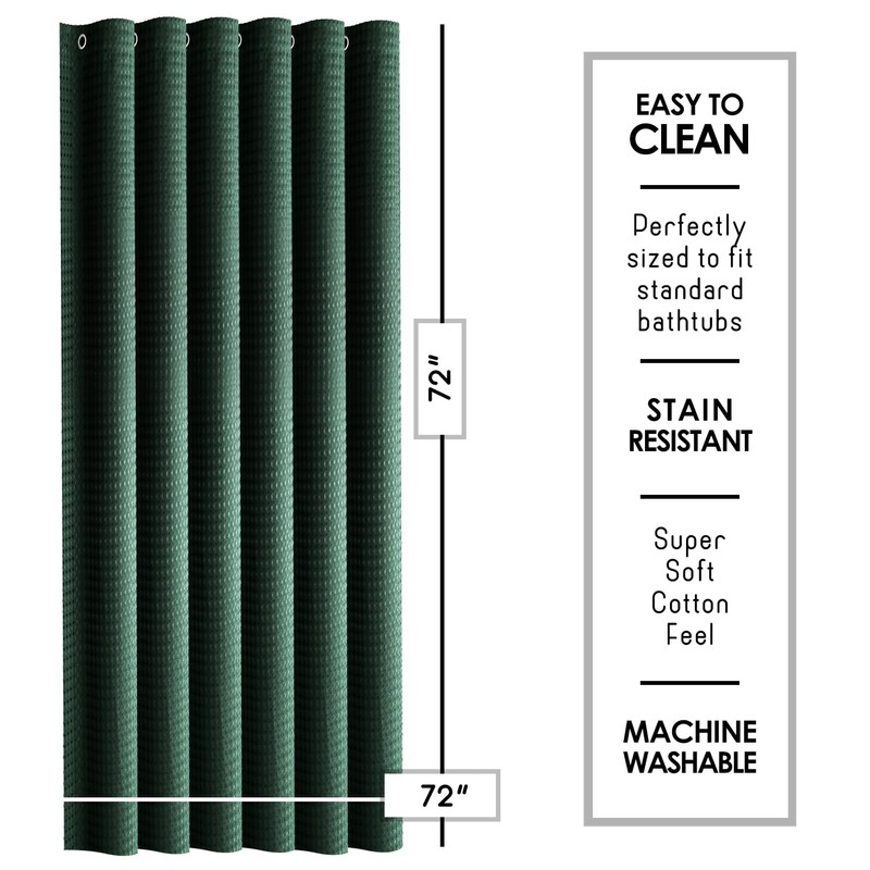 Clara Clark Hunter Green Shower Curtain - Hotel Quality Waffle