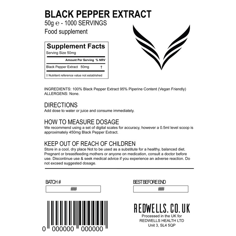 Black Pepper Extract Powder 95% Piperine Herbal Extract REDWELLS -