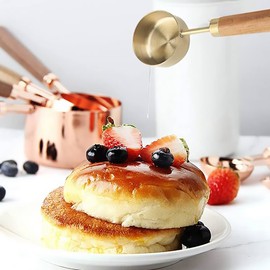 Dadamong Stainless Steel Measuring Spoons Set of 4, Gold Measuring Spoon Kit with Wooden Handle, Heavy Duty Dual Scale Unit for Dry/Liquid Ingredients Kitchen Cooking Baking Set