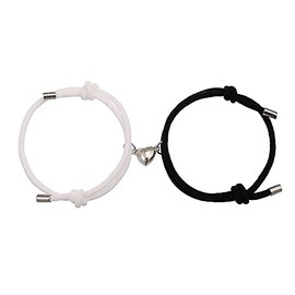 tenghong2021 2pcs Magnetic Couple Bracelets for Women Men, Sun and Moon Attraction Matching Bracelet Lover Gifts for Boyfriend Girlfriend Best Friend-Black White Heart Magnet