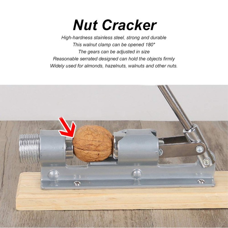 VIFERR Stainless Steel Nutcracker Mechanical Nutcracker Nut Opener with Wood