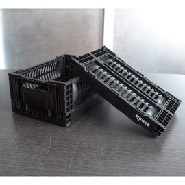 SLOWER SLW156 FOLDING CONTAINER Bask Storage Case, Folding Container Box, Stacking, Storage Box, Black, S Size