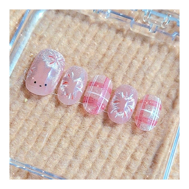 Fireworks Bunny [Handmade Nail Tips] - Coffin / 불꽃놀이버니[수제네일팁] -