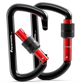 FresKaro Carabiner Heavy Duty, Caribeener Clips, 3 inch Locking Caribeaner Clip, Aluminium caribiner, 12kN Screw-Gate Lock D-Ring, Strong for Keychain, Dog Leash, Hammock, Belt, Key, 2Pack, Black