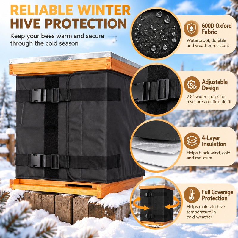 Winter Beehive Wrap for 2 Deep Boxes – Adjustable 600D