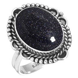 Jeweloporium 925 Sterling Silver Ring for Women Size T Blue Sunstone Gemstone Vintage Silver Ring Anniversary - Gift Solitaire Jewelry