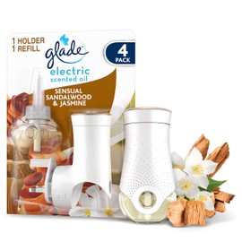 Glade Plug In Air Freshener, Electric Scented Oil Holder & Refill, Sandalwood & Jasmine, Pack of 4 Starter Kits, (4 x Holder and 4 x 20 ml Refill)