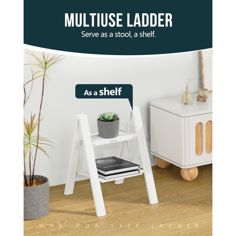 WOA WOA Step Ladder, Widen Pedals Foldable Step Stool, Lightweight