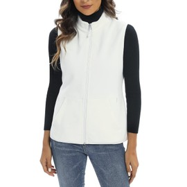 Xeoxarel Vests for Women, Soft Fleece Vest Lightweight Sleeveless Classic Fit Outerwear with Zip Up 6 Pockets Casual White Medium