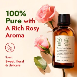 H'ana Rose Essential Oil - 100% Pure and Natural Rose Oil for Face, Skin and Diffuser - with a Sweet, Fresh Scent, Smells Like Fresh Roses - Symbolizes Love and Beauty (1 Fl Oz)
