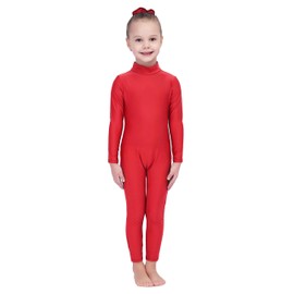 Kepblom Girls Long Sleeve Unitard Spandex Turtleneck Full Bodysuit for Kids(Red,L)