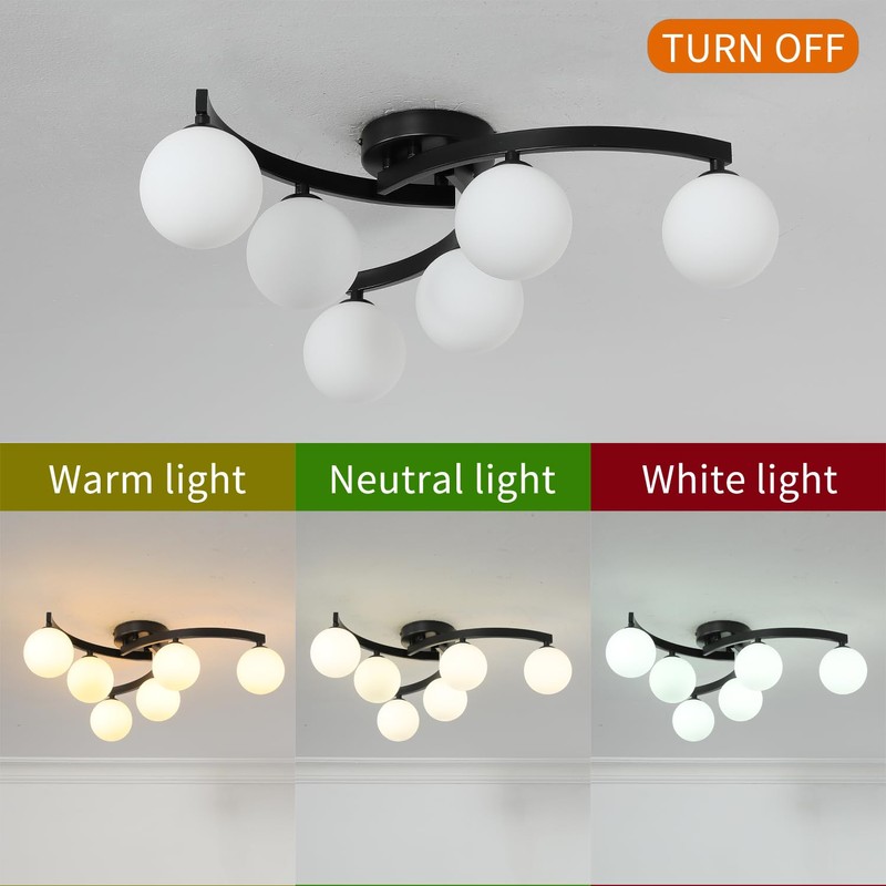 Wumydumy Mid Century Glass Globe Semi Flush Mount Ceiling Light