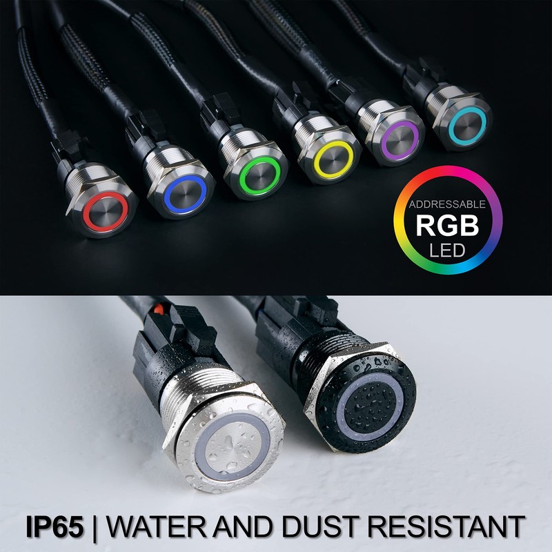 ChromaTek Full-Color RGB (WS2812) 19mm Latching Push Button Switch, Arduino,