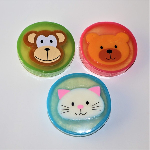Three Round Animals faces Glycerin Soaps 3.5 oz. each